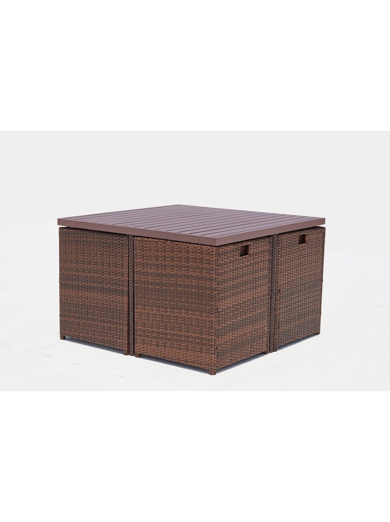 SUNSET Table et chaise 4 places encastrables alu résine marron-blanc Blanc Marron - Kiabi