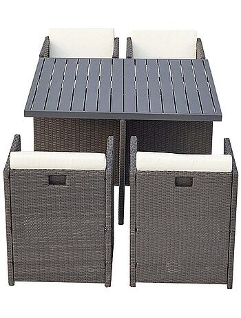 SUNSET Table et chaise 4 places encastrables alu résine noir-blanc