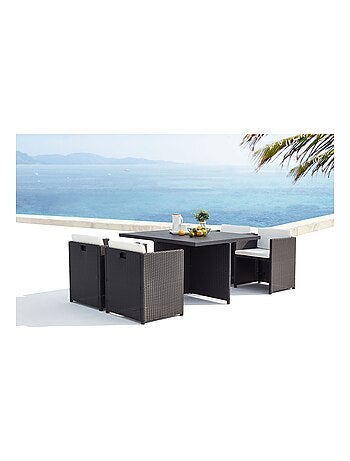 SUNSET Table et chaise 4 places encastrables alu résine noir-blanc