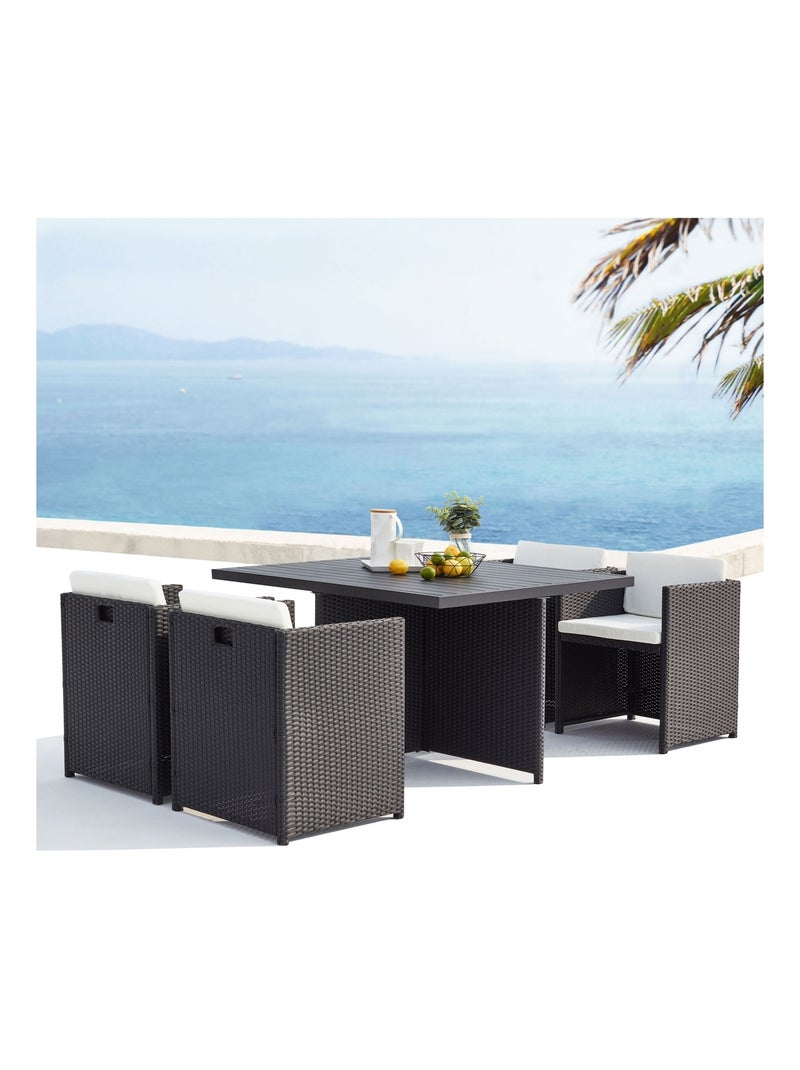 SUNSET Table et chaise 4 places encastrables alu résine noir-blanc Noir Blanc - Kiabi