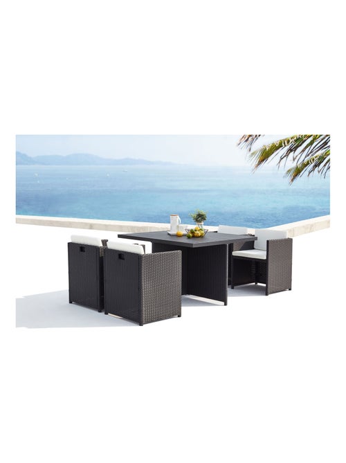 SUNSET Table et chaise 4 places encastrables alu résine noir-blanc - Kiabi SUNSET Table et chaise 4 places encastrables alu résine noir-blanc - Kiabi