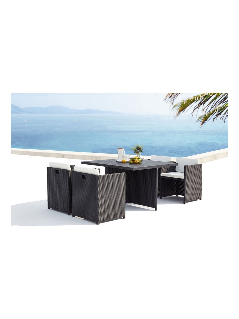 SUNSET Table et chaise 4 places encastrables alu résine noir-blanc Noir Blanc - Kiabi