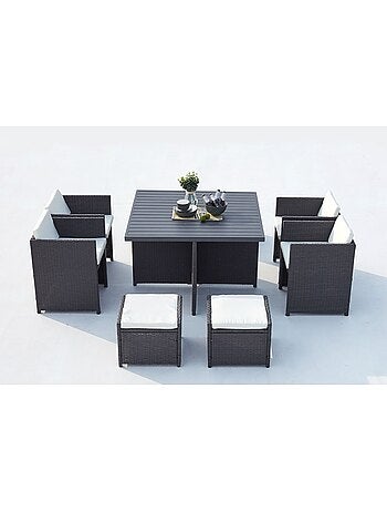 SUNSET Table et chaise 8 places encastrables alu résine marron-blanc