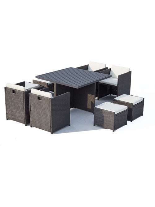 SUNSET Table et chaise 8 places encastrables alu résine gris-blanc - Kiabi