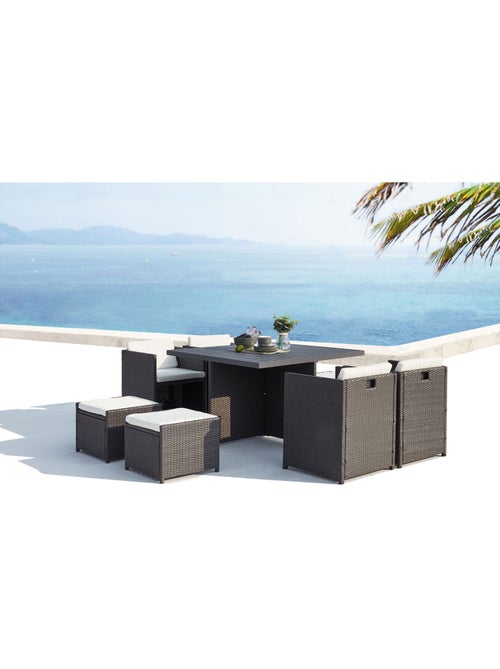 SUNSET Table et chaise 8 places encastrables alu résine gris-blanc - Kiabi
