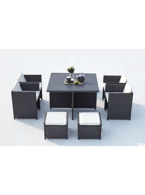 SUNSET Table et chaise 8 places encastrables alu résine gris-blanc - Kiabi