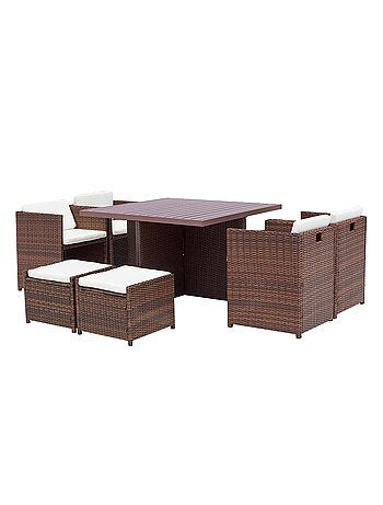 SUNSET Table et chaise 8 places encastrables alu résine marron-blanc