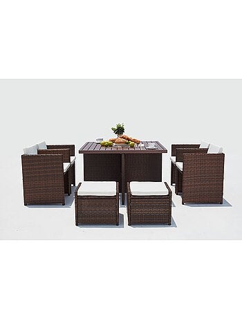 SUNSET Table et chaise 8 places encastrables alu résine marron-blanc