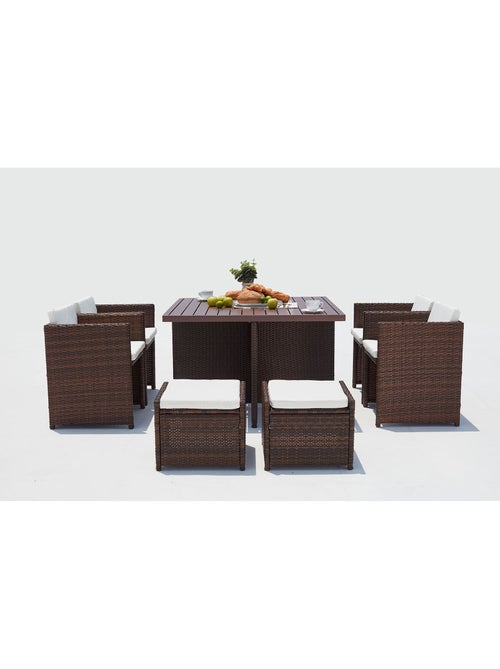 SUNSET Table et chaise 8 places encastrables alu résine marron-blanc - Kiabi