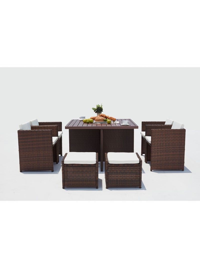 SUNSET Table et chaise 8 places encastrables alu résine marron-blanc Blanc Marron - Kiabi