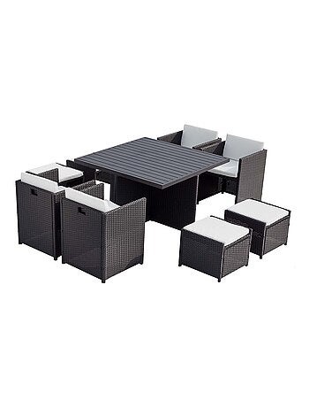 SUNSET Table et chaise 8 places encastrables alu résine marron-blanc
