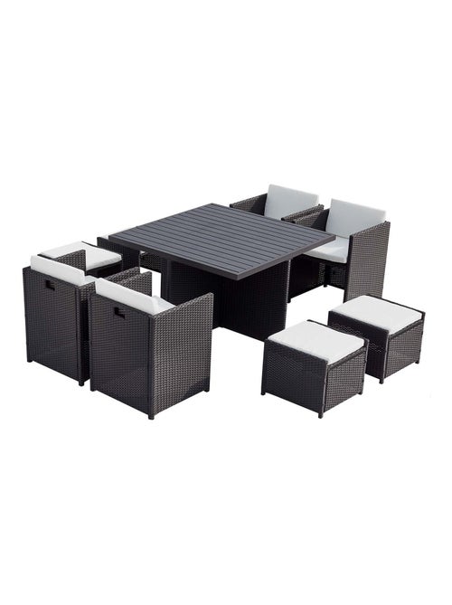 SUNSET Table et chaise 8 places encastrables alu résine noir-blanc - Kiabi SUNSET Table et chaise 8 places encastrables alu résine noir-blanc - Kiabi
