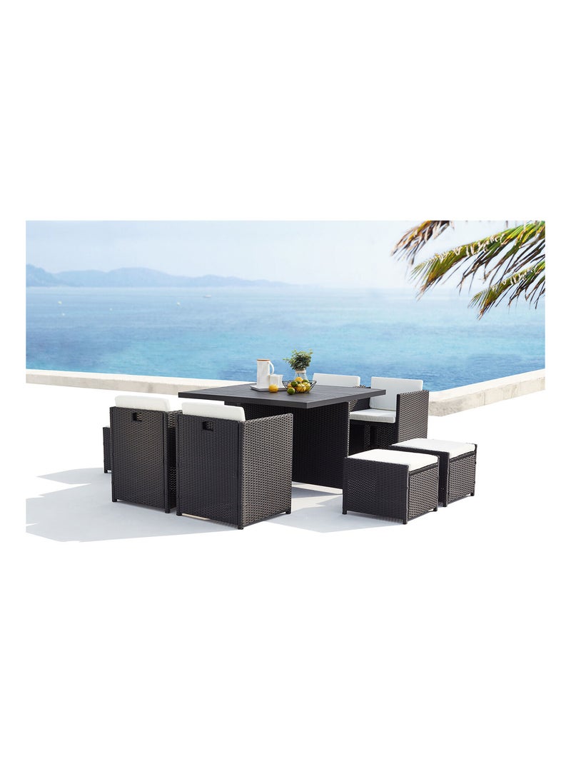 SUNSET Table et chaise 8 places encastrables alu résine noir-blanc Noir Blanc - Kiabi