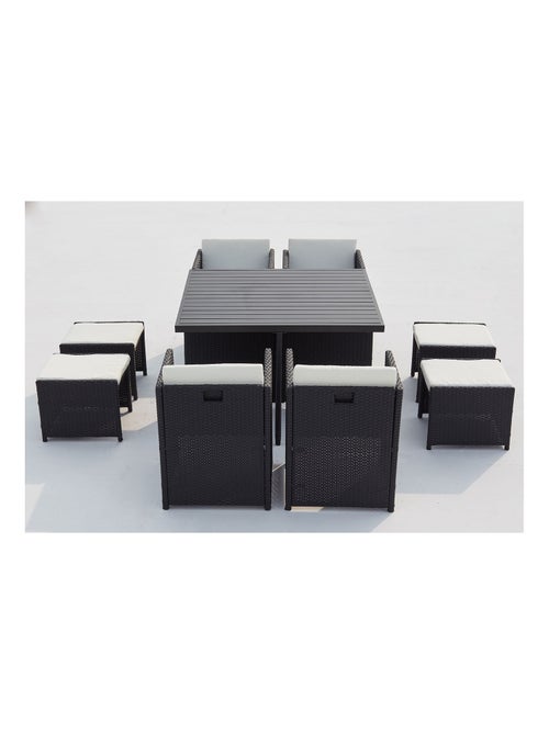 SUNSET Table et chaise 8 places encastrables alu résine noir-blanc - Kiabi SUNSET Table et chaise 8 places encastrables alu résine noir-blanc - Kiabi