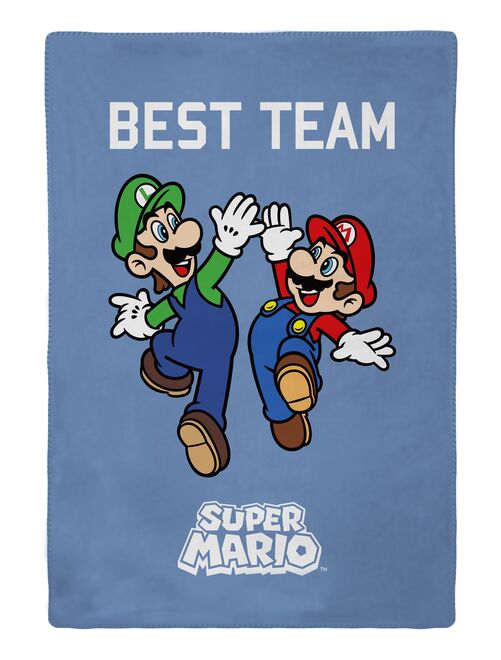 SUPER MARIO - Plaid Mario & Luigi 110x130 cm - 100% Polyester - Bleu - Kiabi