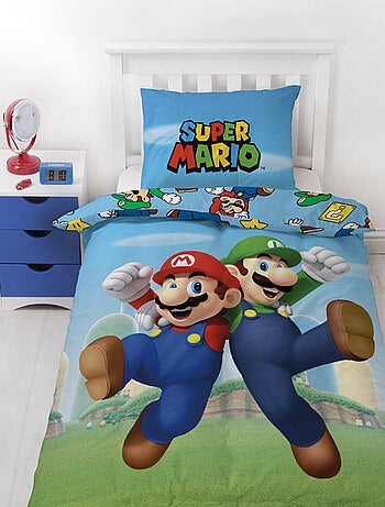Super Mario, Parure de Lit Enfant Imprimée Réversible, MARIO ET LUIGI