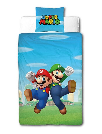 Super Mario, Parure de Lit Enfant Imprimée Réversible, MARIO ET LUIGI