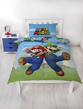 Super Mario, Parure de Lit Enfant Imprimée Réversible, MARIO ET LUIGI