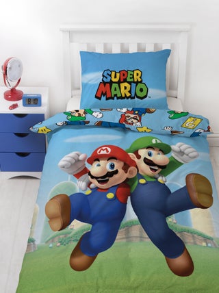 Super Mario, Parure de Lit Enfant Imprimée Réversible, MARIO ET LUIGI