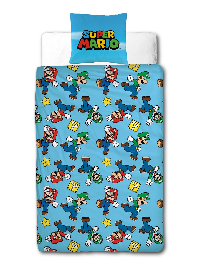 Super Mario, Parure de Lit Enfant Imprimée Réversible, MARIO ET LUIGI Bleu - Kiabi