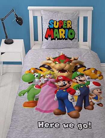 Super Mario, Parure de Lit Enfant Imprimée Réversible, MARIO ET SES AMIS