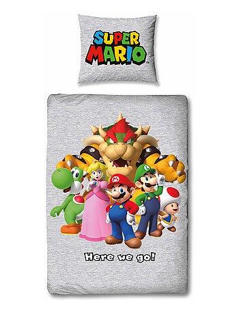 Super Mario, Parure de Lit Enfant Imprimée Réversible, MARIO ET SES AMIS