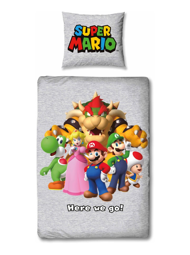 Super Mario, Parure de Lit Enfant Imprimée Réversible, MARIO ET SES AMIS Gris - Kiabi