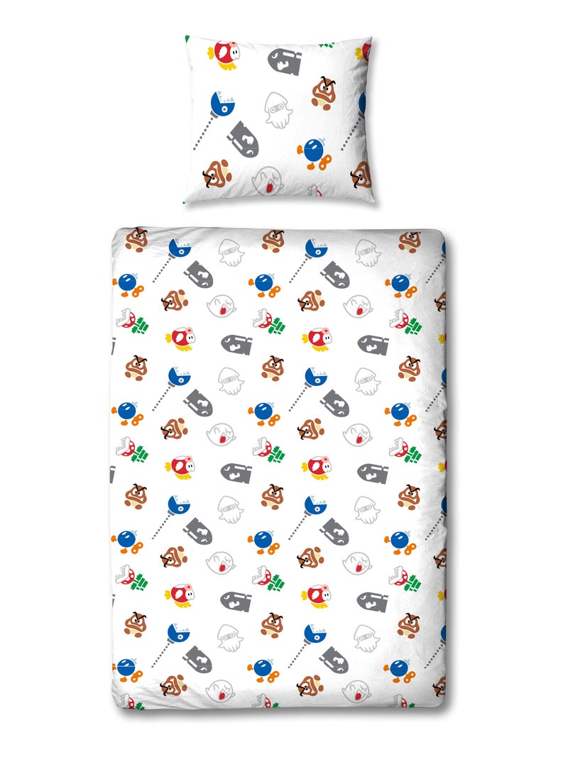 Super Mario, Parure de Lit Enfant Imprimée Réversible, MARIO ET SES AMIS Gris - Kiabi