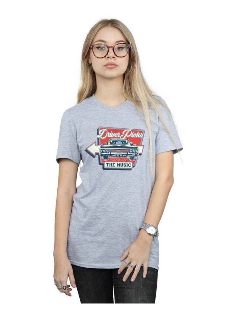 Supernatural - T-shirt DRIVER PICKS THE MUSIC Gris chiné - Kiabi