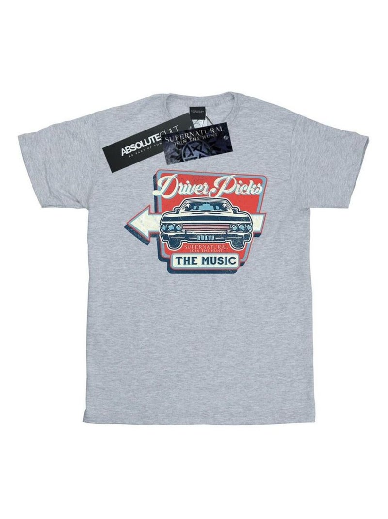 Supernatural - T-shirt DRIVER PICKS THE MUSIC Gris chiné - Kiabi