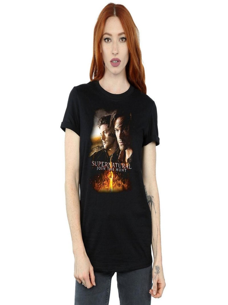 Supernatural - T-shirt FLAMING POSTER (Dean Winchester, Sam Winchester) Noir - Kiabi