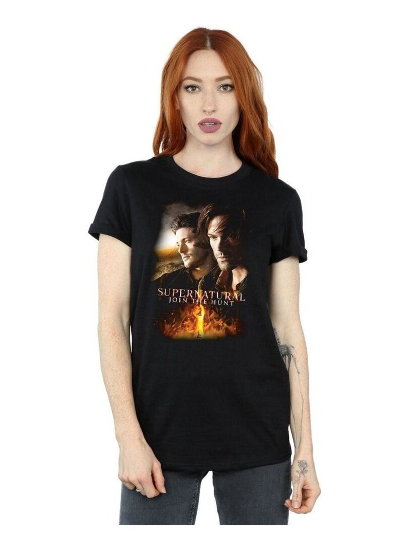 Supernatural - T-shirt FLAMING POSTER (Dean Winchester, Sam Winchester) Noir - Kiabi