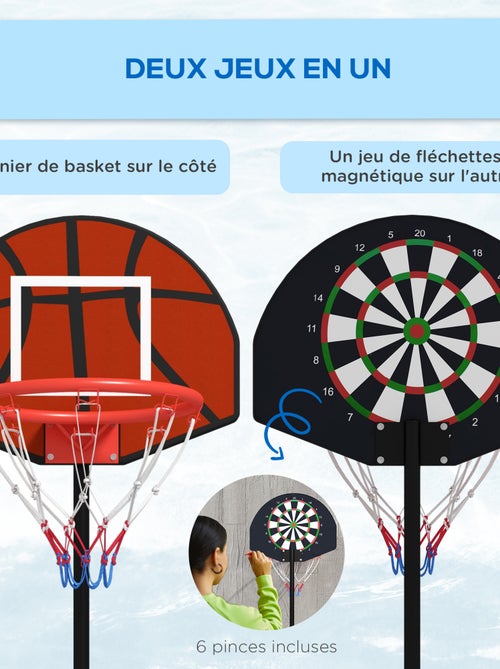Support panier de basket-ball jeu de 6 fléchettes magnétiques 2 en 1 - Kiabi Support panier de basket-ball jeu de 6 fléchettes magnétiques 2 en 1 - Kiabi