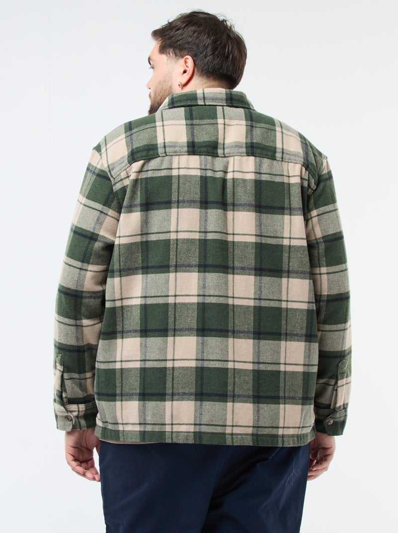 Sur chemise à carreaux en flanelle coton Kaki - Kiabi