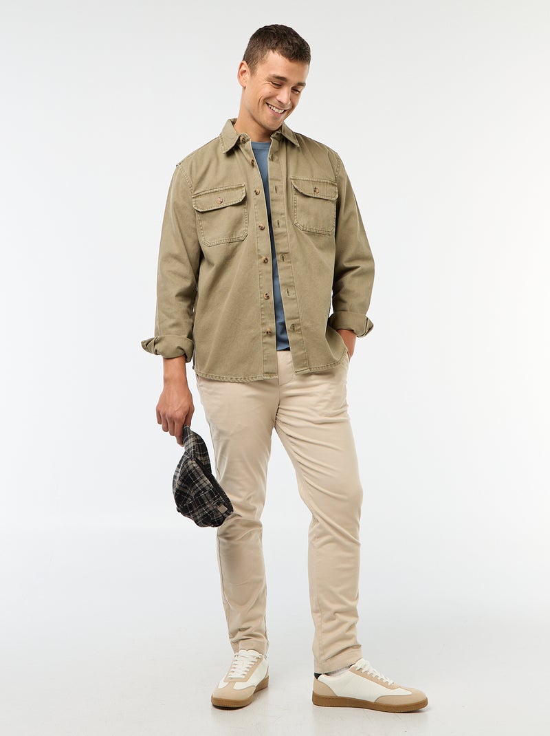 Sur chemise manches longues en coton Kaki - Kiabi