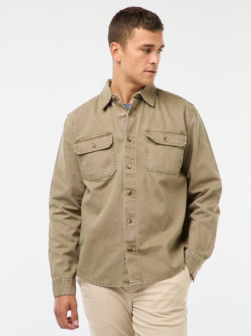 Sur chemise manches longues en coton Kaki - Kiabi