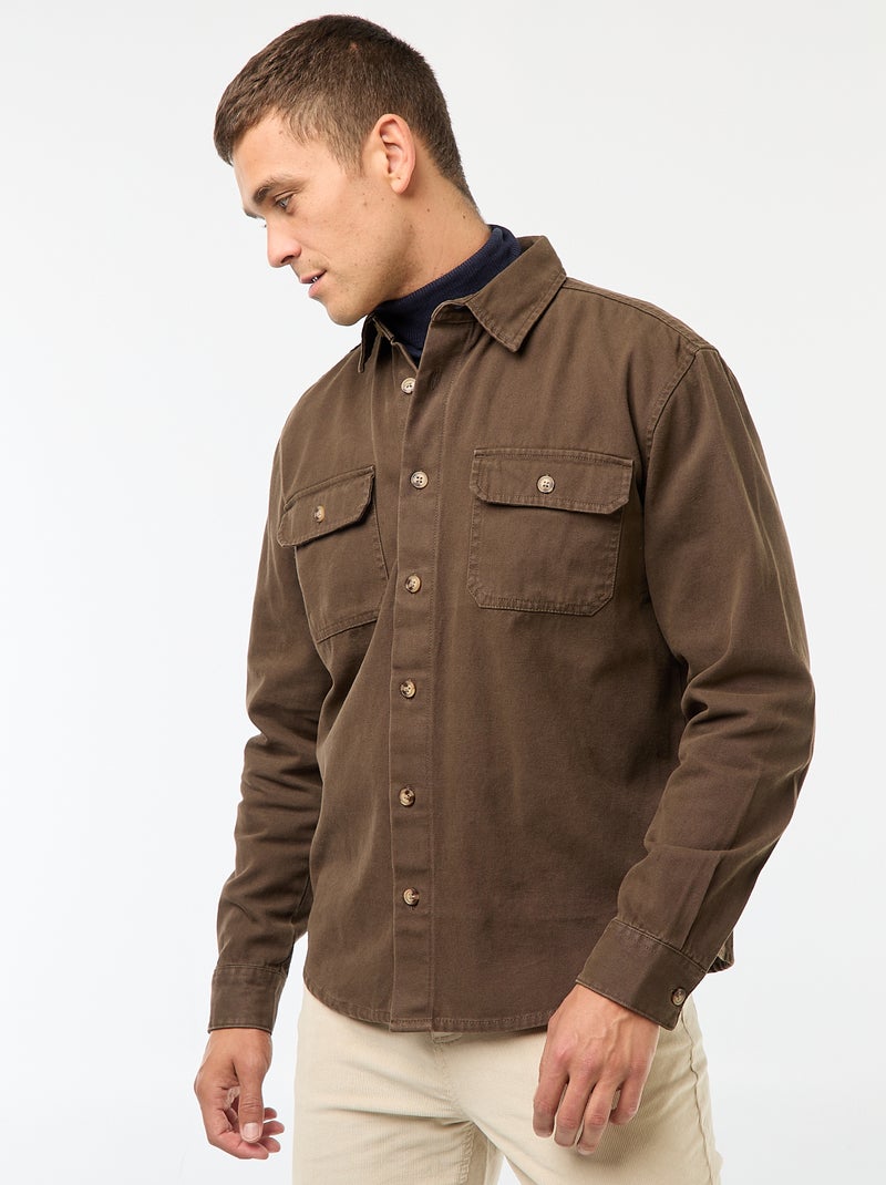 Sur chemise manches longues en coton Marron - Kiabi