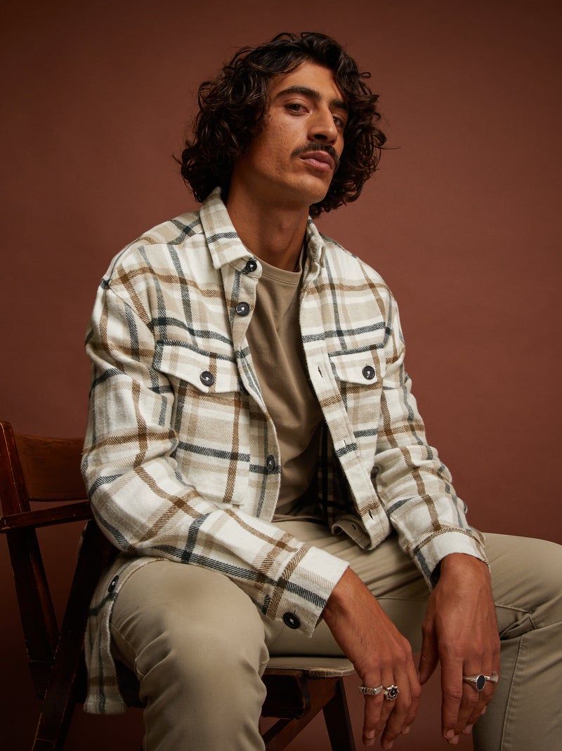 Surchemise à carreaux en flanelle Beige - Kiabi