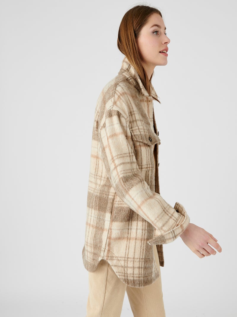 Surchemise à carreaux en lainage - Damart Beige - Kiabi