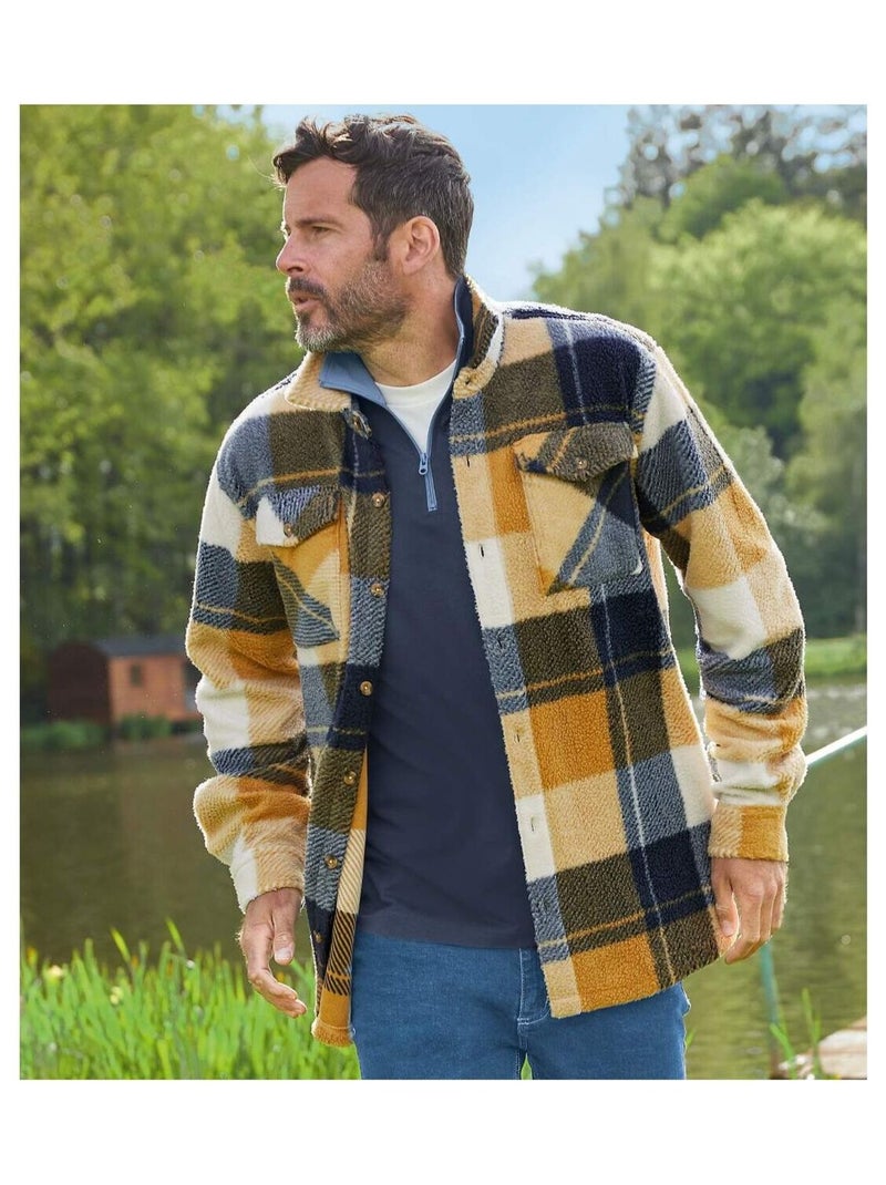 Surchemise à Carreaux en Sherpa   - ATLAS FOR MEN Bleu Jaune Bleu - Kiabi