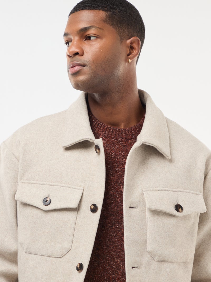 Surchemise avec 2 poches à rabat boutonnées à la poitrine Beige - Kiabi