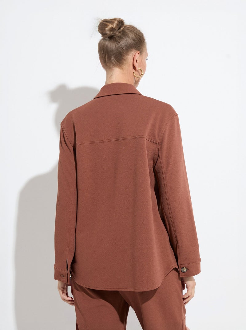 Surchemise boutonnée maille crêpe unie - AFIBEL Marron - Kiabi