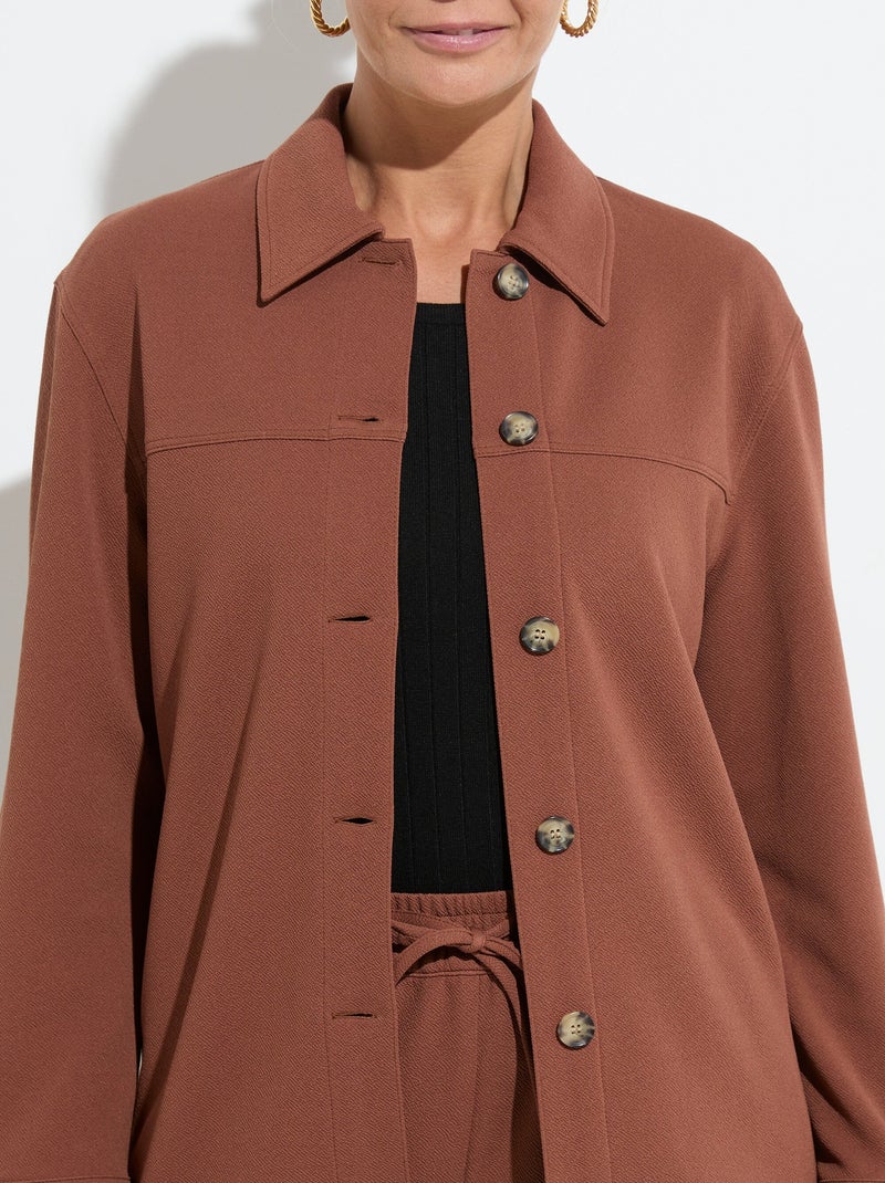 Surchemise boutonnée maille crêpe unie - AFIBEL Marron - Kiabi