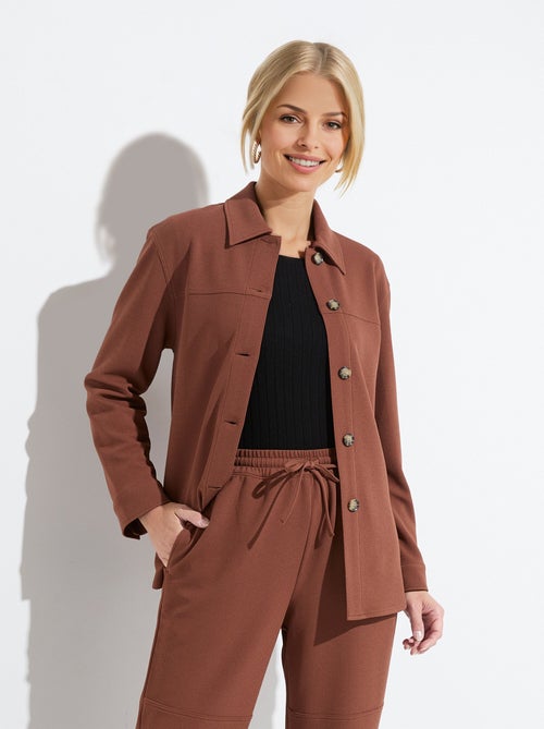 Surchemise boutonnée maille crêpe unie - Kiabi