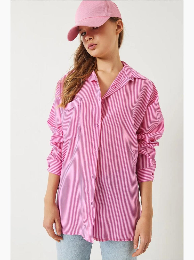 Surchemise boutonnée rayée avec fente lucci Rose clair - Kiabi