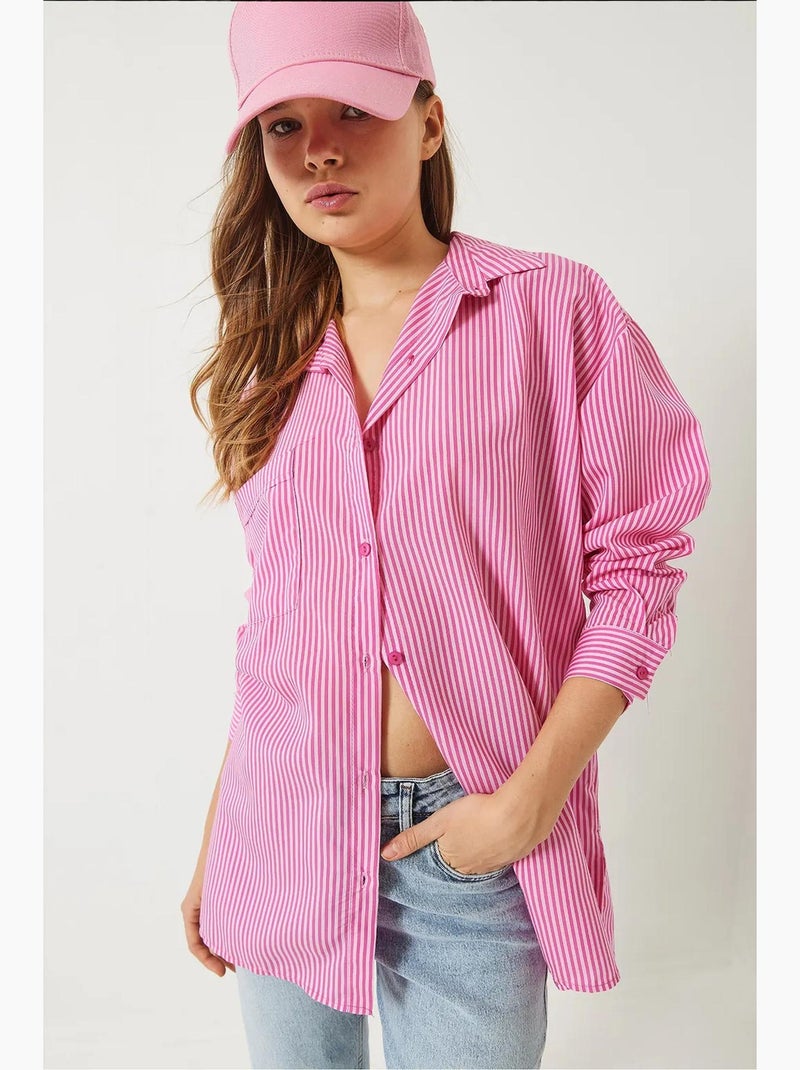 Surchemise boutonnée rayée avec fente lucci Rose clair - Kiabi
