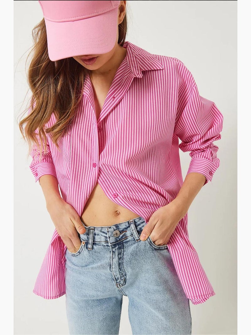 Surchemise boutonnée rayée avec fente lucci Rose clair - Kiabi