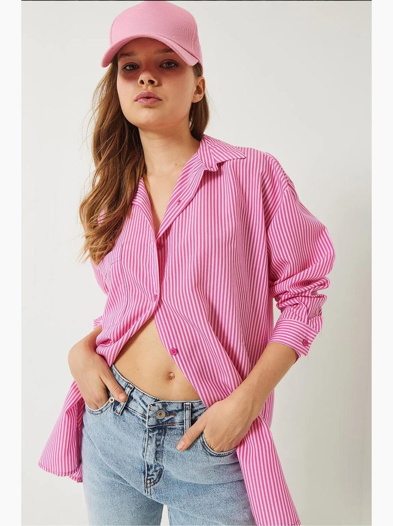 Surchemise boutonnée rayée avec fente lucci Rose clair - Kiabi
