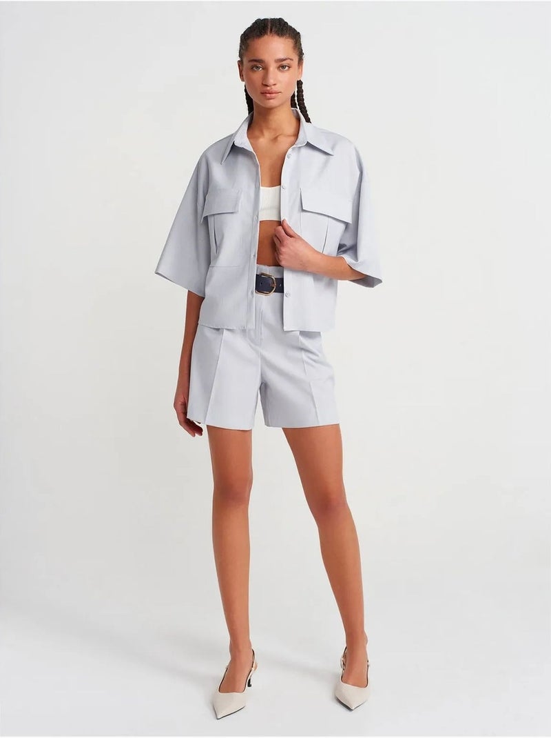 Surchemise courte oversize en crêpe dilvin Bleu clair - Kiabi