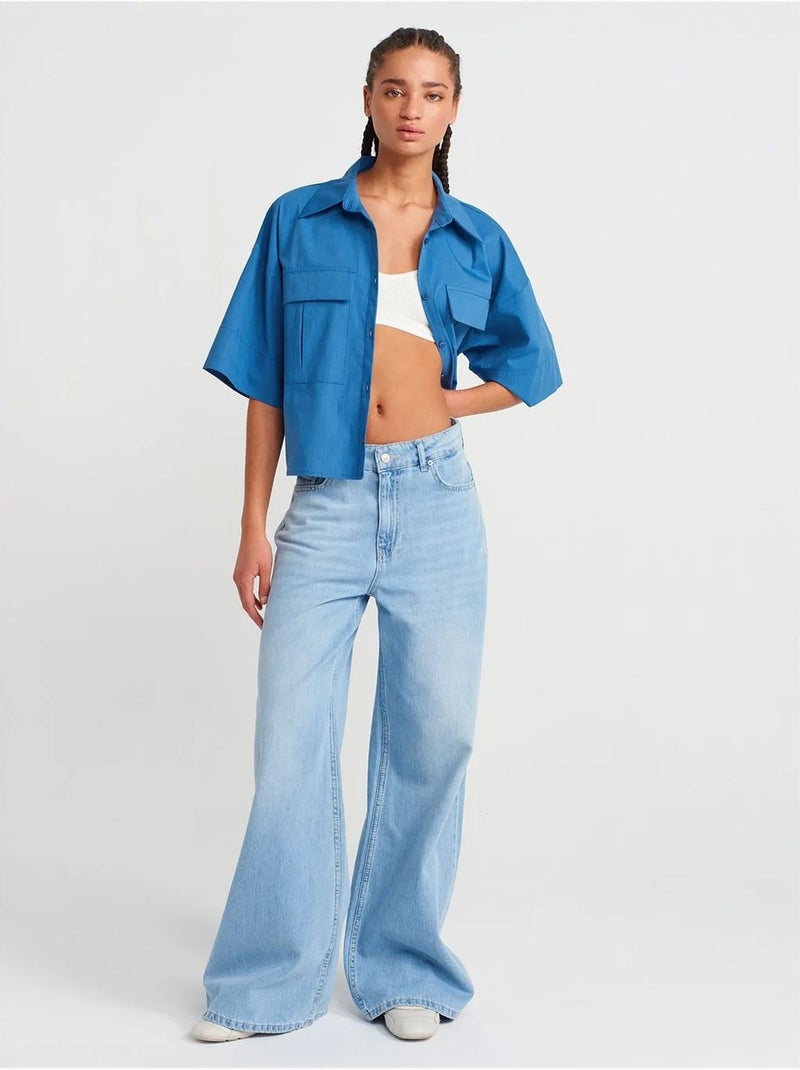 Surchemise courte oversize en crêpe dilvin Bleu électrique - Kiabi